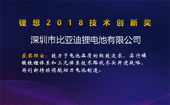 比亞迪/桑頓/微宏/塔菲爾獲鋰想2018技術(shù)創(chuàng)新獎 湖南鴻捷獲鋰想環(huán)保先鋒獎