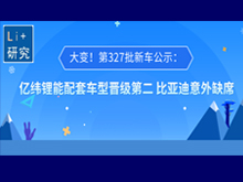 Li+研究│大變！第327批新車公示：億緯鋰能配套車型晉級(jí)第二 比亞迪意外缺席  